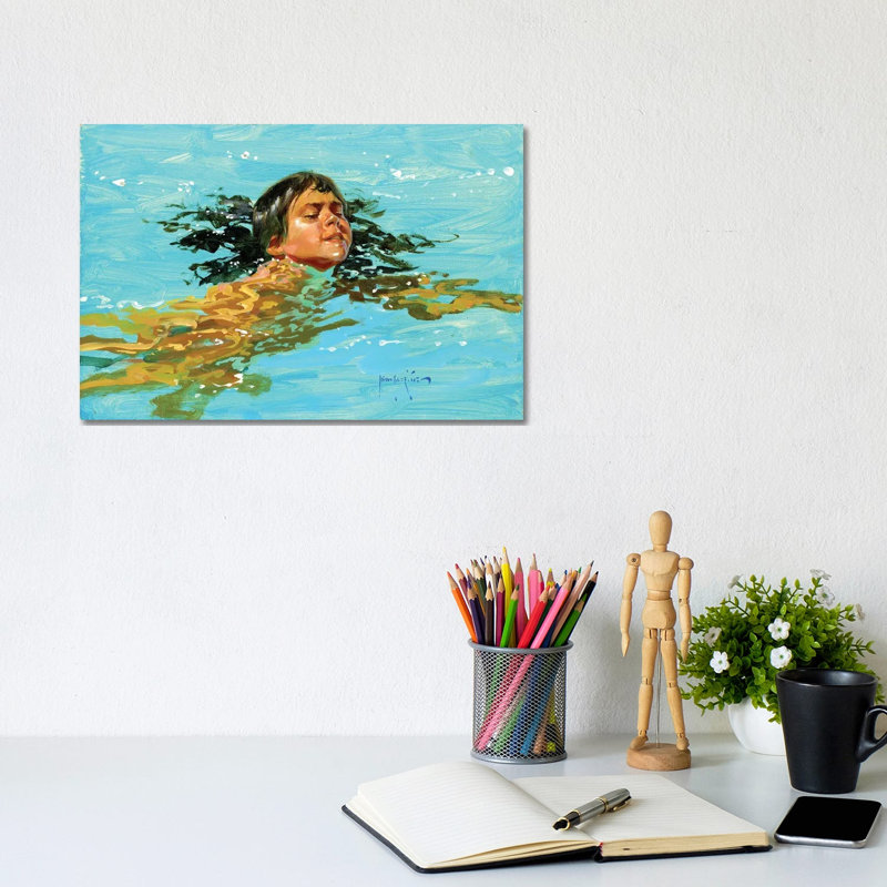 My Best Swim Yet.. by John Haskins - Wrapped Canvas Painting, 20.32cm H x 30.48cm W x 1.91cm D