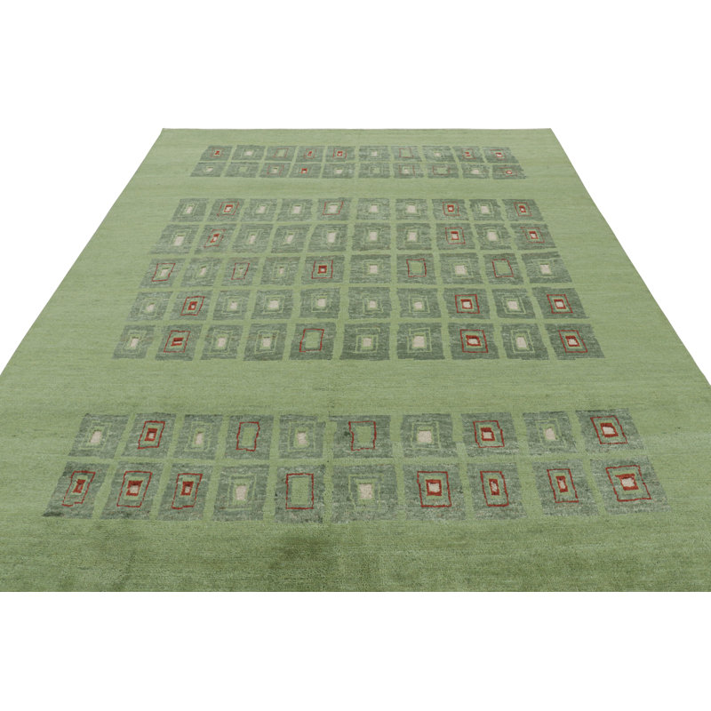 Rug & Kilim’S French Art Deco Style Rug In Green With Geometric Patterns