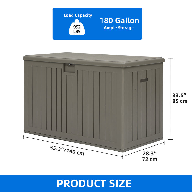 Edrosie Inc 220 Gallon Water Resistant Resin Lockable Deck Box, Light Brown