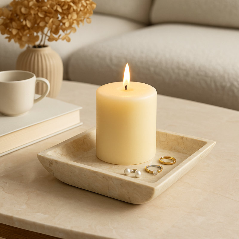 Creative Home Natural Champagne Marble Boat Shaped Candle Holder Tray Accessory Organize Tray Bathroom Countertop Organizer