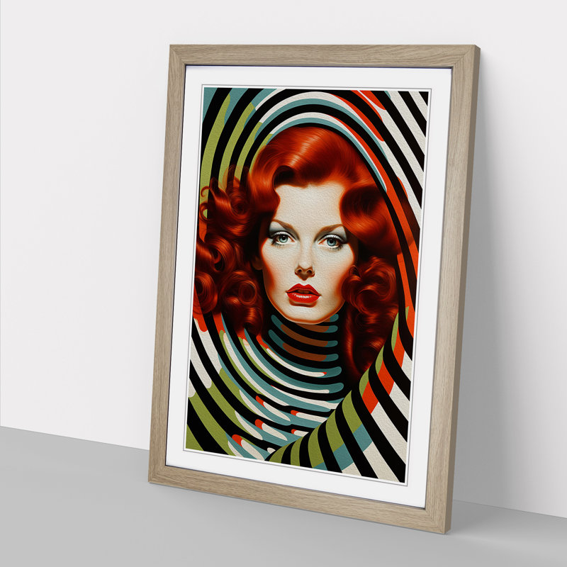 Red Headed Woman Op - Framed Print, Oak, 46cm H x 34cm W x 2cm D