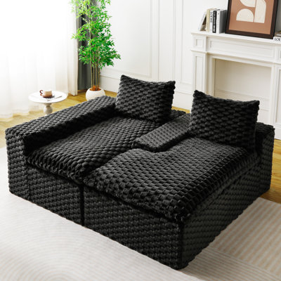 Black Turtle Velvet Versatile Sofa: Convertible Twin-Seat & Left Chaise