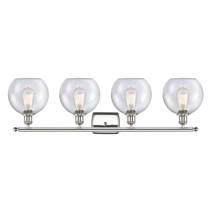 Éclairage pour salle de bain 4 lumières en laiton antique Cindi, DEL, Nickel poli