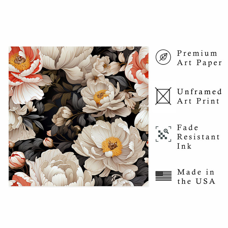 «Floral Luxe Pe pivoines», reproduction d'art moderne sans cadre, H 12 po x l 12 po