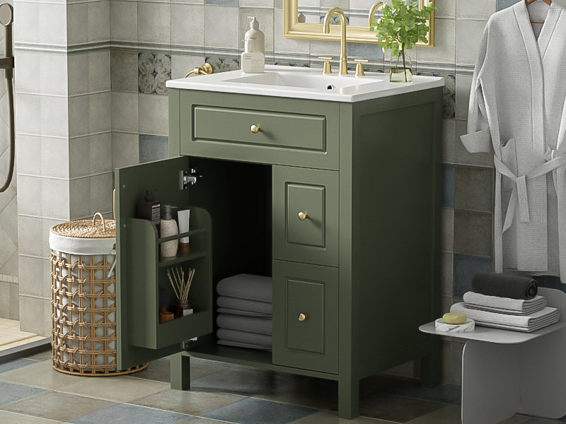 Meuble-lavabo de 24 po avec lavabo en céramique, Vert