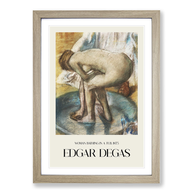Nude Woman Bathing by Edgar Degas - Picture Frame Painting, 36cm H x 27cm W x 2cm D, Oak