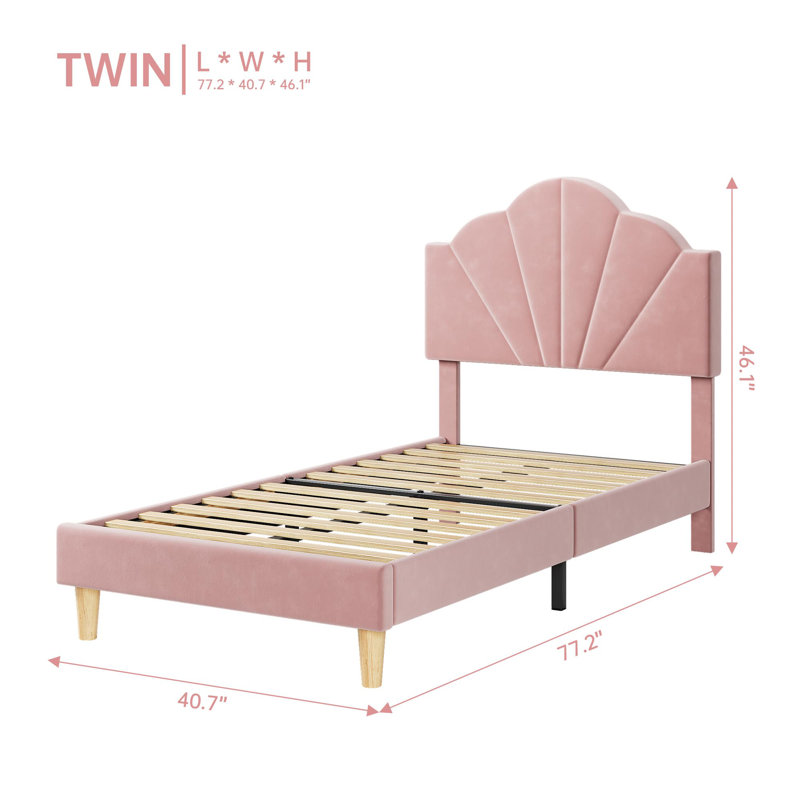 Twin Size Upholstered Platform Bed Frame, Twin, Pink
