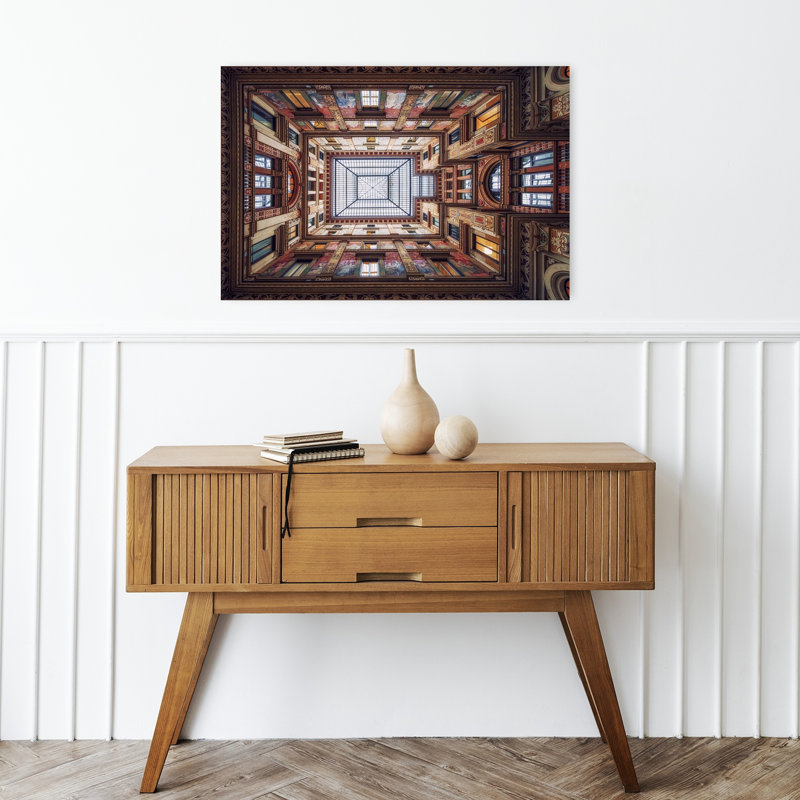 Impression d'art mural représentant un atrium italien orné, une architecture classique et élégante de style vintage.