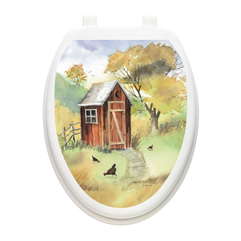 Décalcomanie de siège de toilette Cabin Watercolor Outhouse - Couvercle de vinyle statique, Allongé