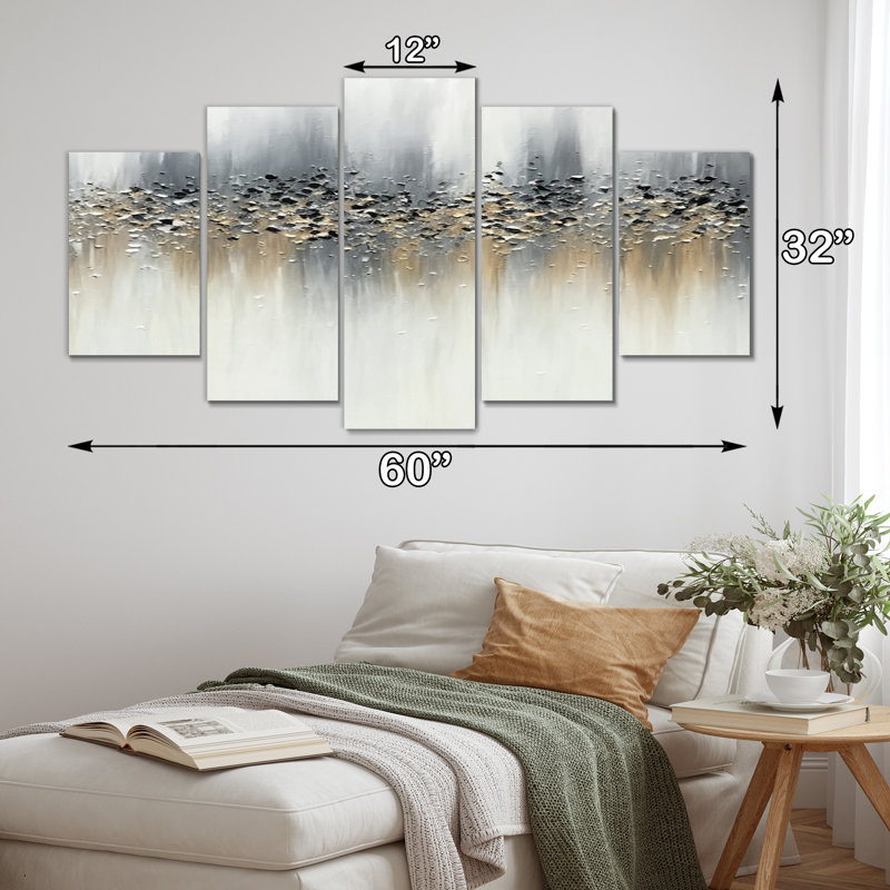 Gentle Grey Serenity - reproduction d'art sur toile abstraite - 5 panneaux