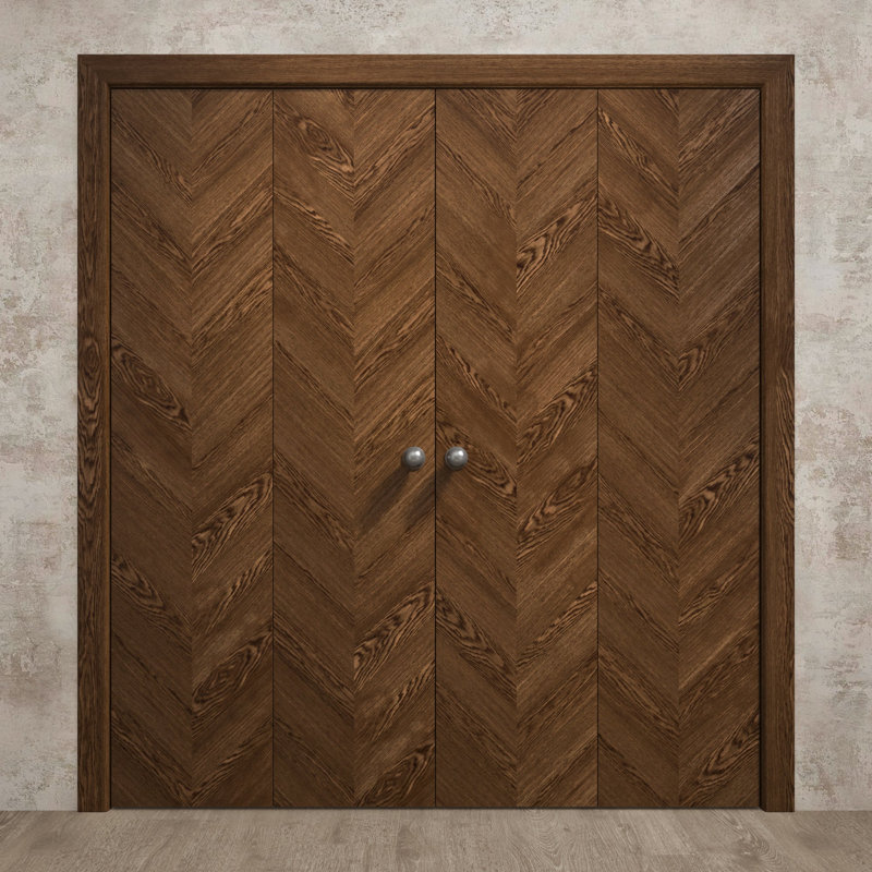 Portes coulissantes doubles pliantes pour placard 72 x 96 pouces Ego 5005 Chêne Cognac, rails robustes, moulures, garnitures, quincaillerie, bois massif, portes de placard de chambre