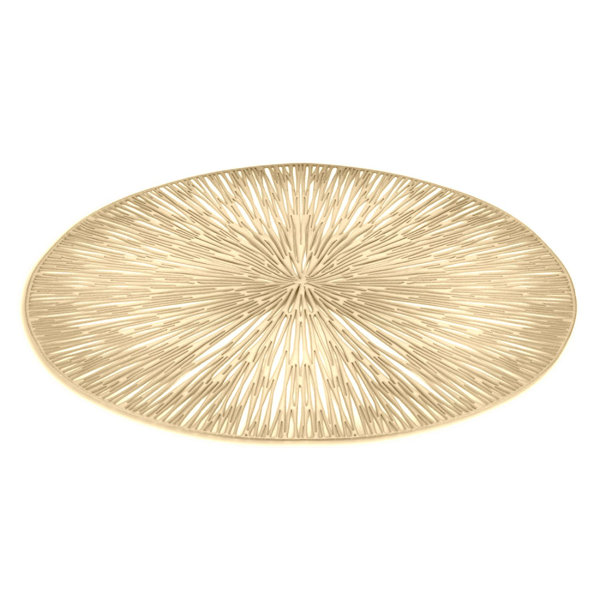 Gold Vinyl Placemats Set Of 8,Round Floral Leaf Dining Modern