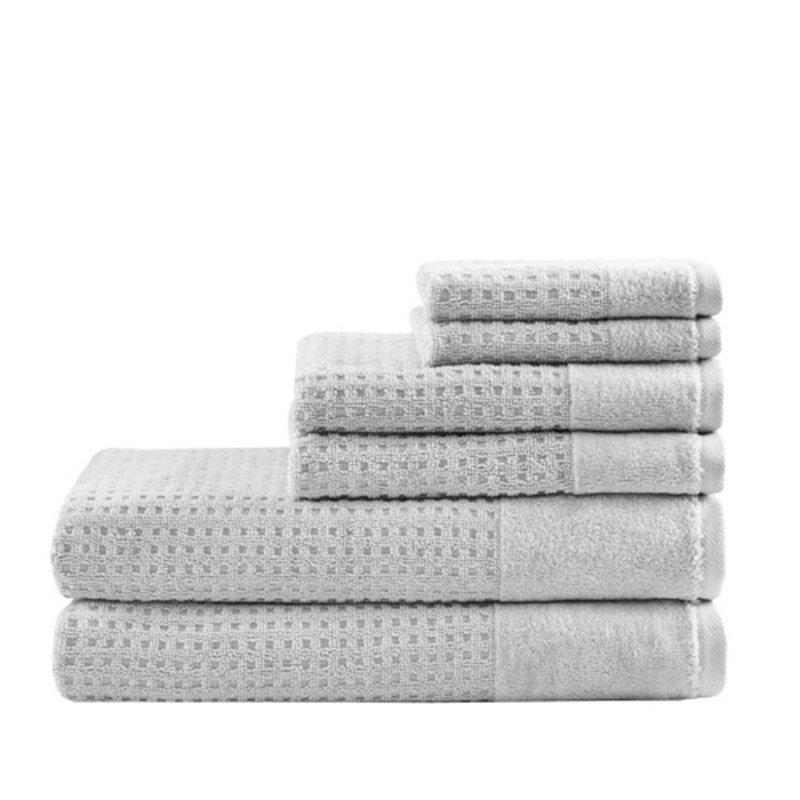 Dionne Cotton Waffle Jacquard Antimicrobial Bath Towel 6 Piece Set, Gray
