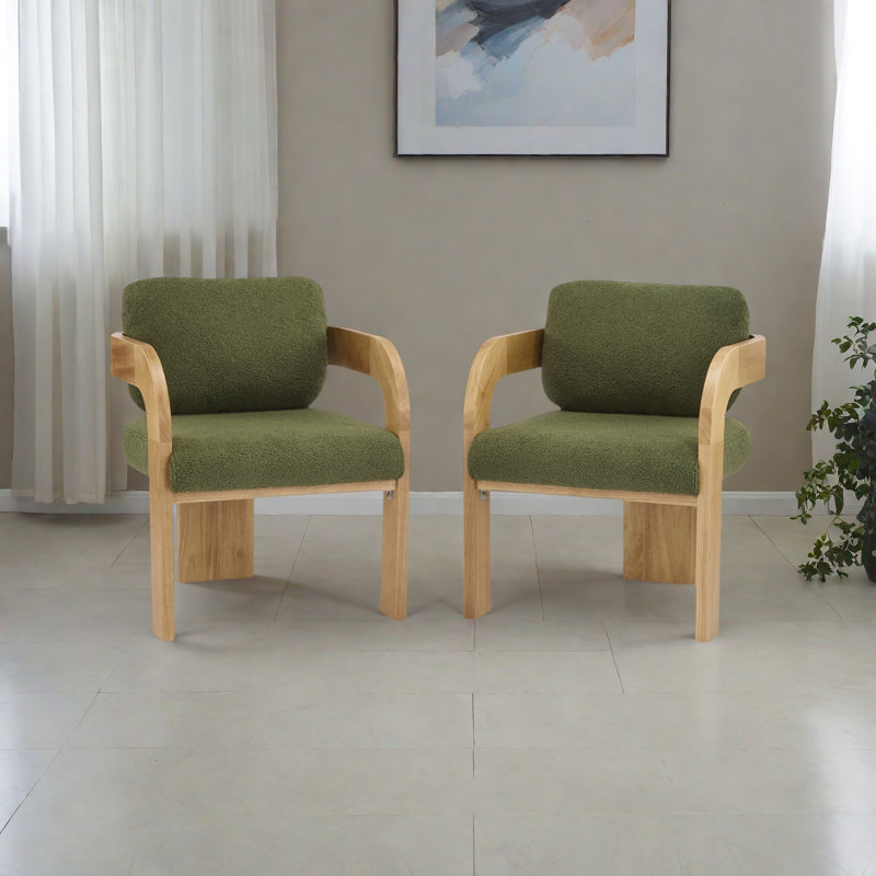 2-Pack Dining Chairs With Pillow Back, Natural, Boucle Green