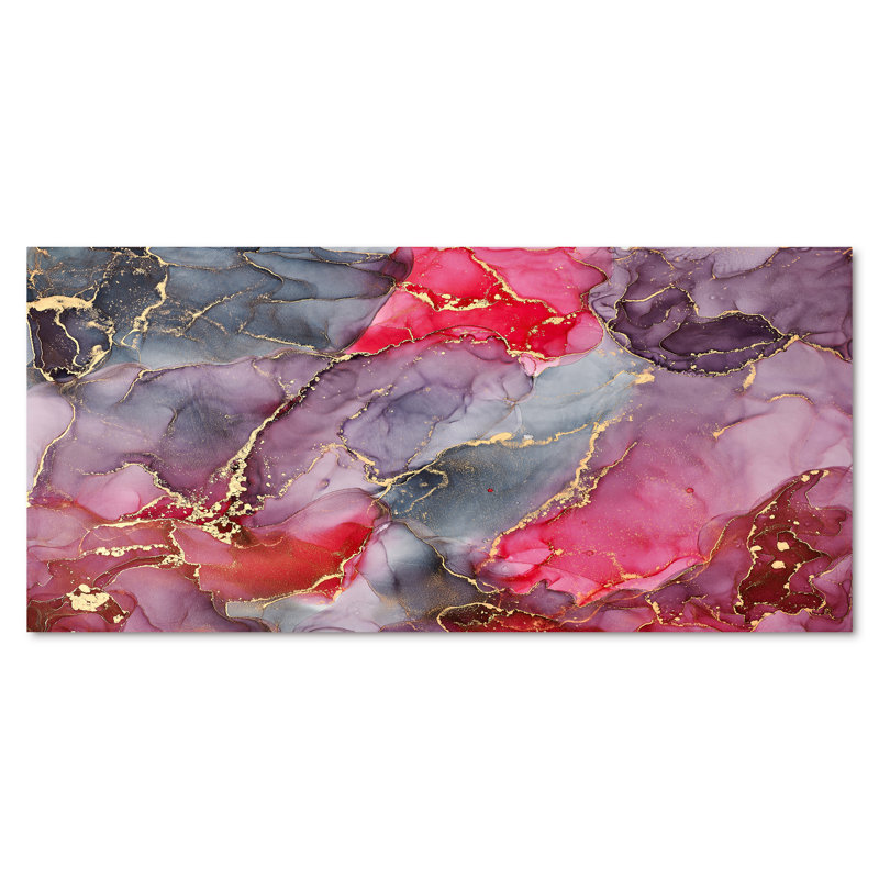 Fluide abstrait rouge et mauve - peinture sur toile, H 28 po x l 60 po x P 1,5 po, Toile tendue