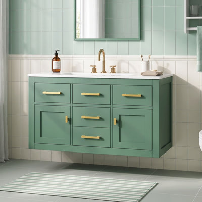 Meuble-lavabo mural moderne avec lavabo en céramique, 4 tiroirs et portes à fermeture en douceur Modern