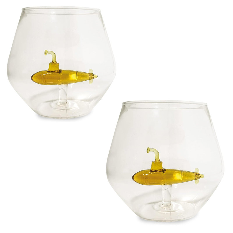  Set of 2 Yellow Submarine In A Glass 450ml - Clear