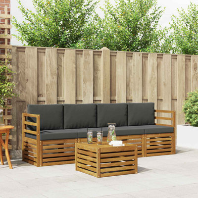  Ensemble de canapé 5 pièces en bois d'acacia naturel et anthracite massif