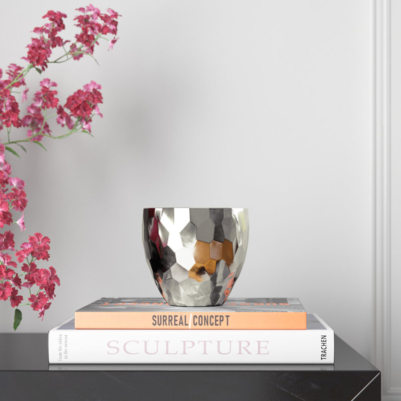 Hewitt Ceramic Table Vase, Silver, 6" H x 6.75" W x 6.75" D