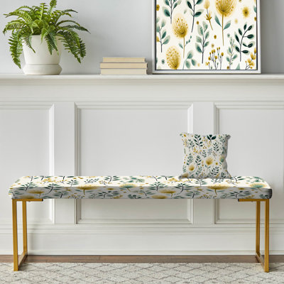 Banc floral rembourré or