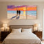 Plage, coucher de soleil, couple, silhouette, reflet, océan, ciel, couleurs, ensemble, de, 3, impressions sur toile
