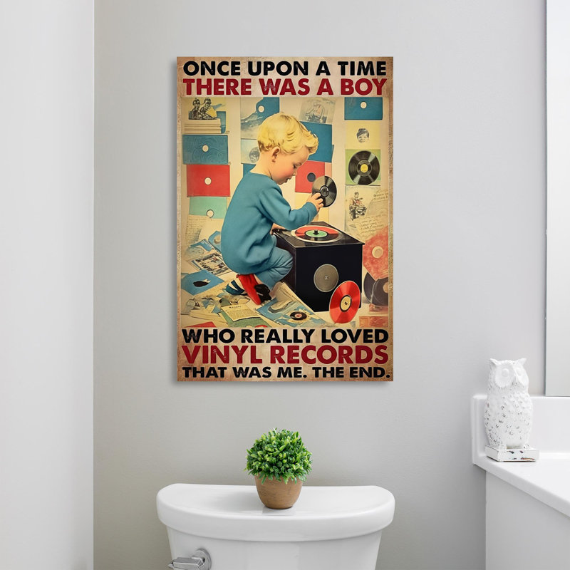 Un garçon qui a vraiment aimé les disques de vinyle - 1 pièce, impression d'art graphique rectangulaire sur toile tendue