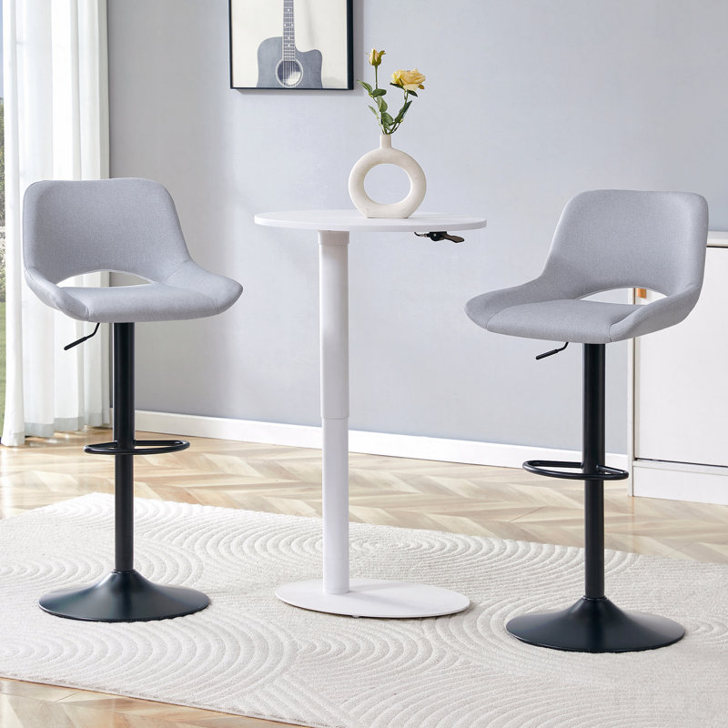 Modern Swivel Adjustable Bar Stools Set - 2 Pack, Light Grey Linen Fabric, Holds Up to 250 lbs