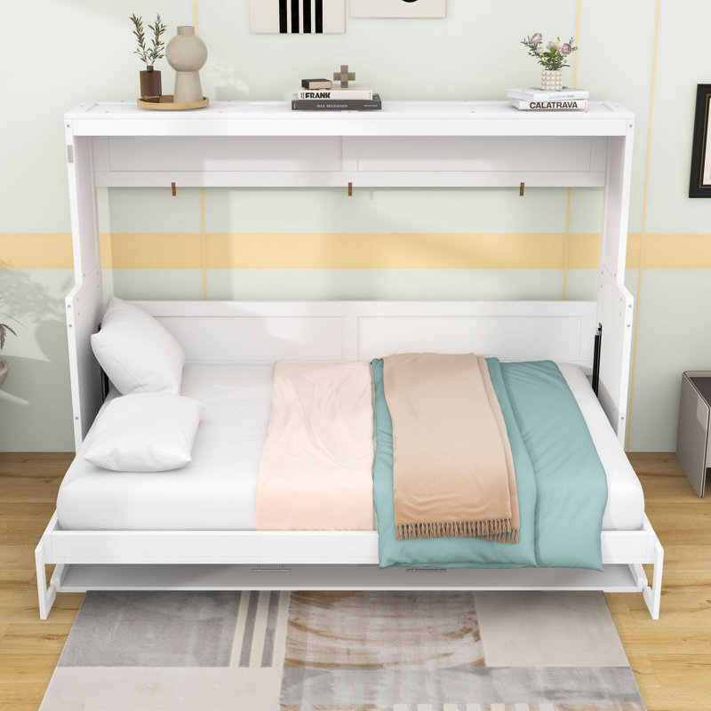 Mihoko Murphy Bed Cabinet with Display Shelf, Full, White
