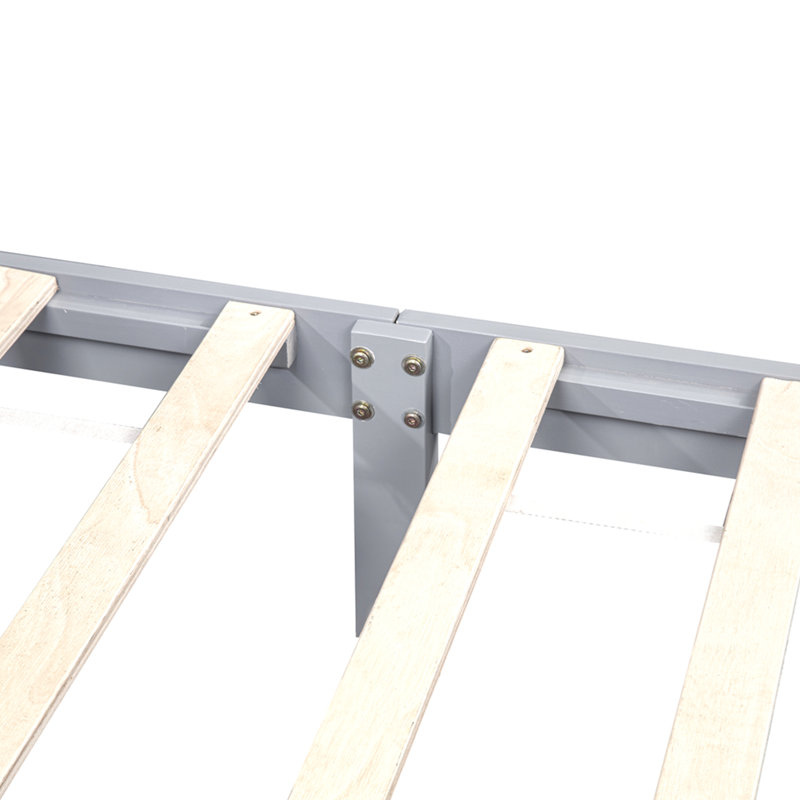Tête de lit et pied de lit de style campagnard très grand avec porte de grange de style campagnard, lit en bois de pin avec cadre de lit renforcé, gris