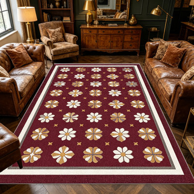 Tapis à motif floral bourgogne bourgogne pour le salon, doux et confortable, convient à toutes les saisons, facile à entretenir, tapis d'intérieur lavable à la machine, sous la ferme pour la chambre à coucher, la salle à manger, le bureau, le patio, le balcon, la décoration intérieure