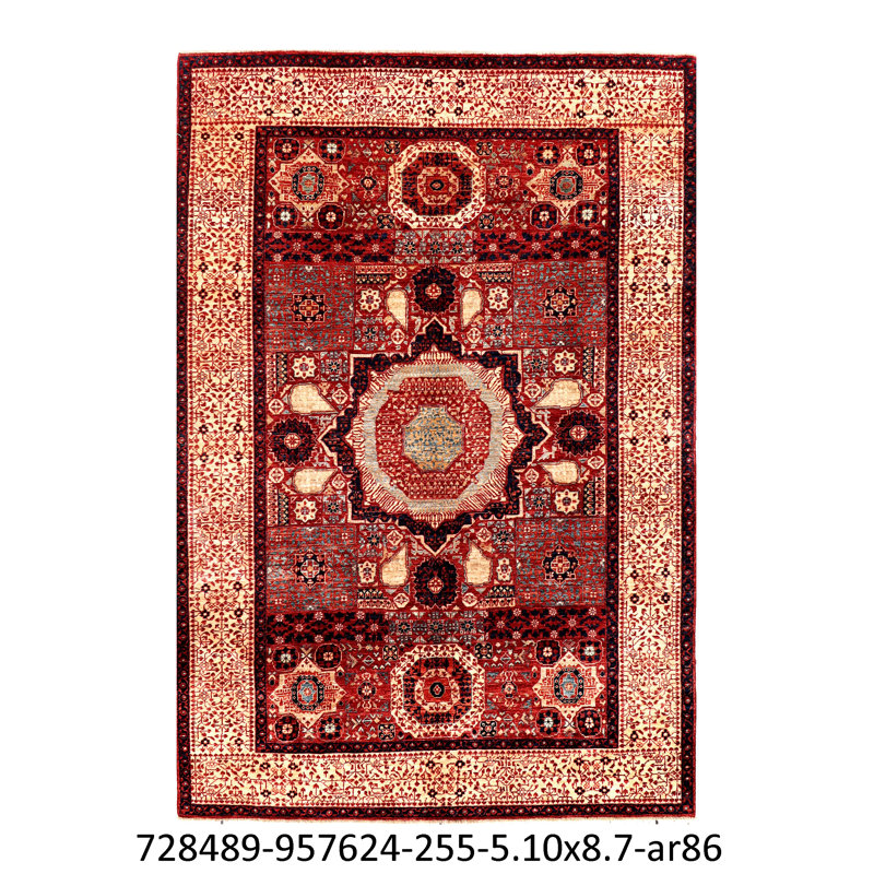 Tapis oriental rouge / ivoire en laine noué à la main Aryana