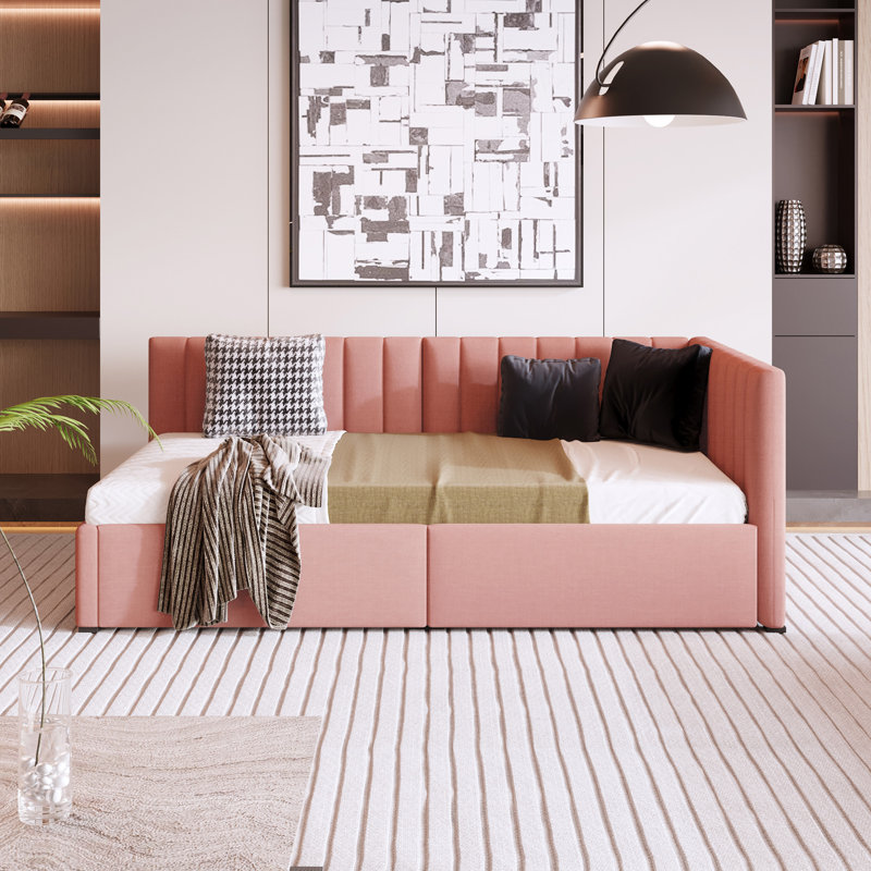Upholstered Daybed With 2 Storage Drawers Twin Size Sofa Bed Frame No Box Spring Needed, Linen Fabric