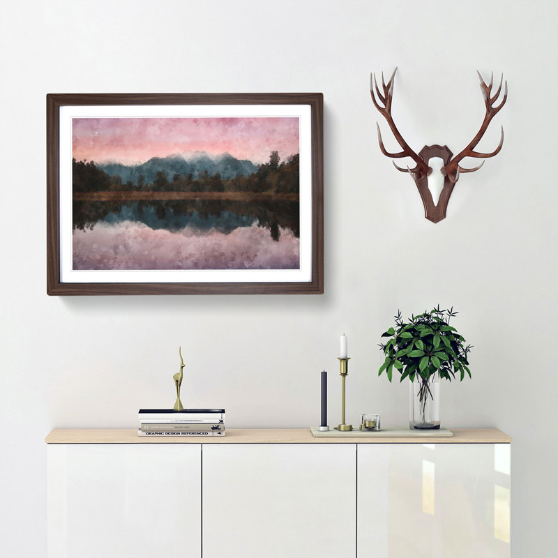 Reflection of the Mountains - Framed Print, 24cm H x 33cm W x 2cm D, Walnut Framed