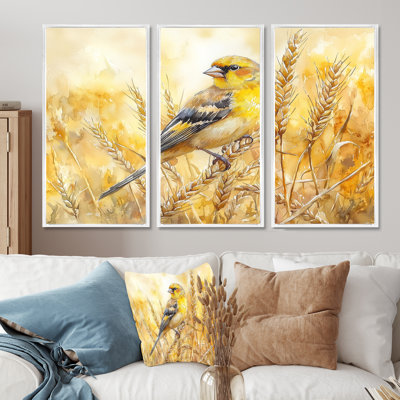 Chardonneret dans le champ de blé I - oiseau, art mural - ensemble de 3