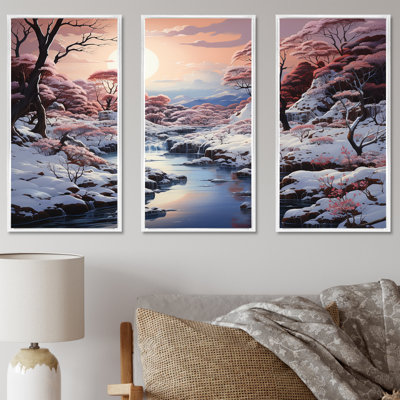 Ensemble de salon Kawaii Winter Landscape Sunrise - Snow Wall Art