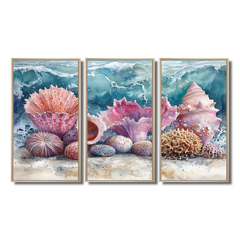 «Pink and Blue Beach Pottery Storm», ensemble de reproductions d'art mural, H 40 po x l 60 po x P 1 po