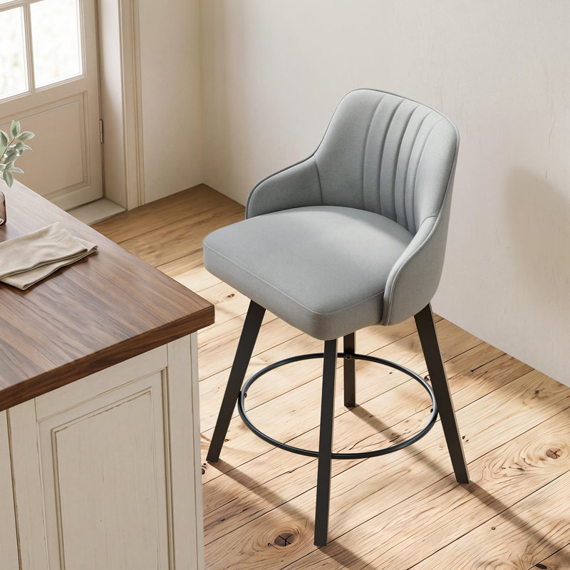 Modern Upholstered Swivel Bar Stool, Gray, 1
