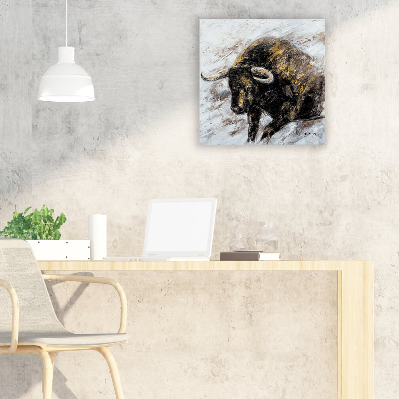 Gold Bull - peinture sur toile tendue, H 20 po x l 20 po