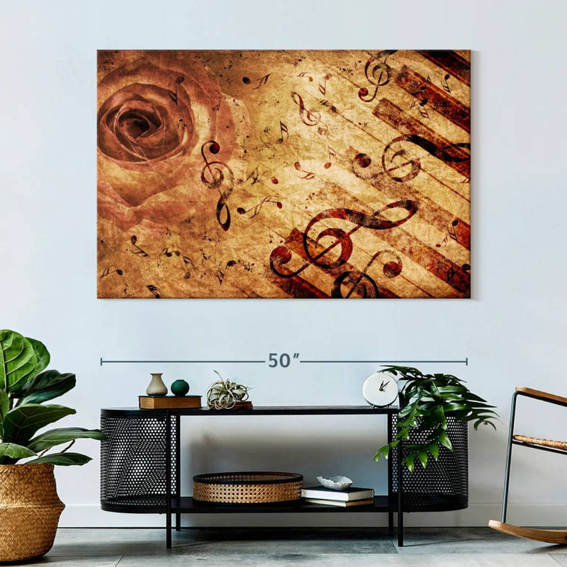 Abarca rose grunge et notes de musique, H 34 po x l 51 po