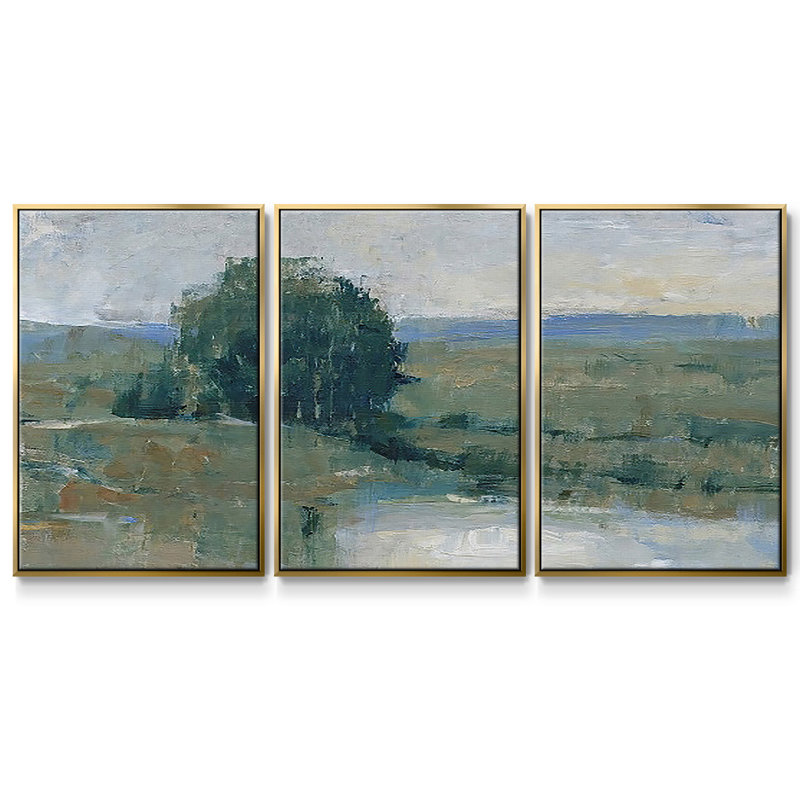 Riverbank Impression I, reproduction sur toile 3 pièces, H 40 po x l 78 po x P 2 po, Or