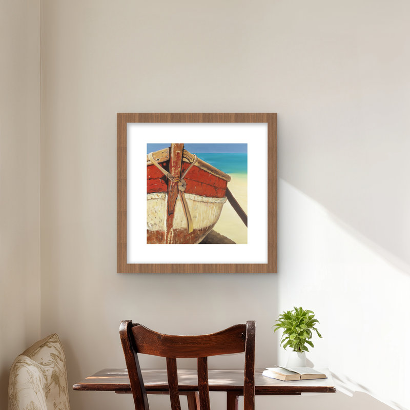 «Tied Up Rowing Boat - Coastal Brown», reproduction matte encadrée, Brun, H 16 po x l 16 po