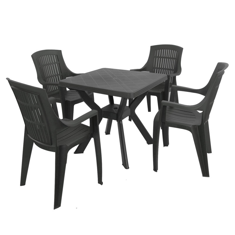 Turin Square Table with 4  Chairs Garden Set, Anthracite