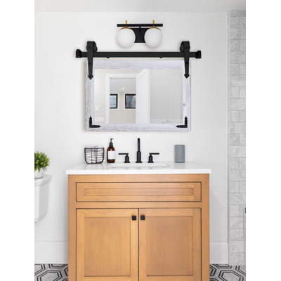 Miroir vertical moderne avec rail de porte de grange en acier et supports de coin décoratifs en métal Modern