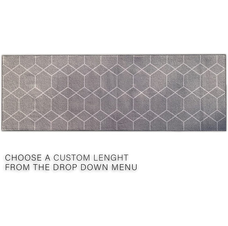 Phillipsville Custom Size Runner Rug Choose Your Length Hexagon Trellis Design Gray Color, Rectangle 2' x 2'7"