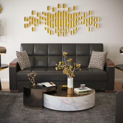 Lit rembourré avec rangement. . Idéal pour les appartements compacts avec canapé-lit en bois. Créez un environnement de vie confortable