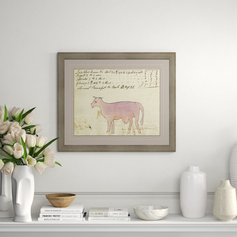 Pink Cow- Sm. Mennonite Ledger Drawing Giclee Print by Soicher Marin Archives, Gray, Light Gray