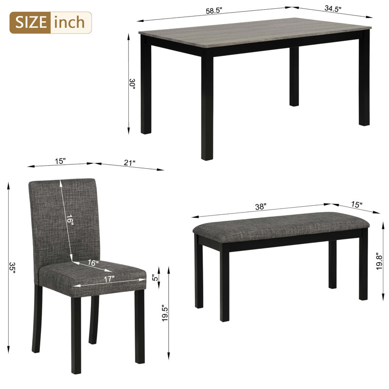 6 repas avec banc - Design moderne pour la cuisine et la zone Chaises de table bicolores grises et noires Ensemble de sièges spacieux gris / noir deux tons