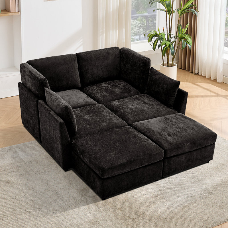 Canapé modulaire 110 po rembourré modulaire moderne, Chenille noir