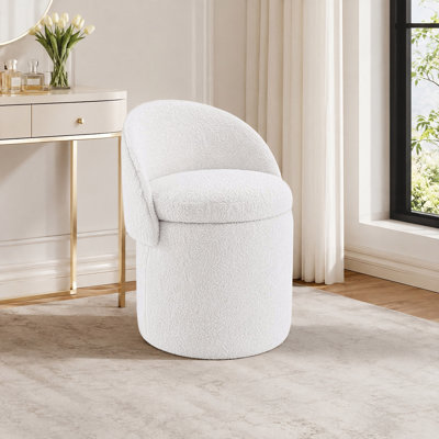 Foldable Backrest Makeup Vanity Stool with Hidden Under-Seat Storage, Modern Teddy Upholstered Dressing Stool Vanity Chair Accent Chair for Bedroom, Vanity Room & Living Room