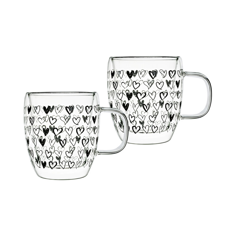 Godinger Double Walled Heart Coffee Mug, Set of 2